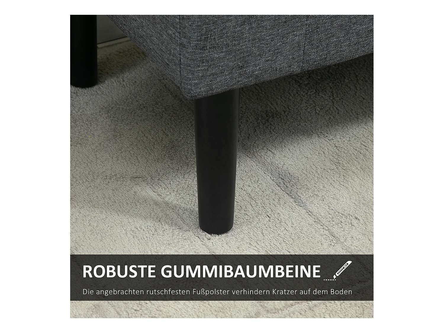 Banc coffre de rangement, polyester effet lin, gris anthracite, avec assise rembourrée (116x44x58cm)