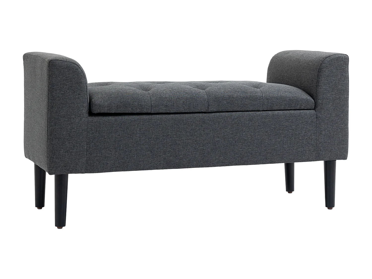 Banc coffre de rangement, polyester effet lin, gris anthracite, avec assise rembourrée (116x44x58cm)