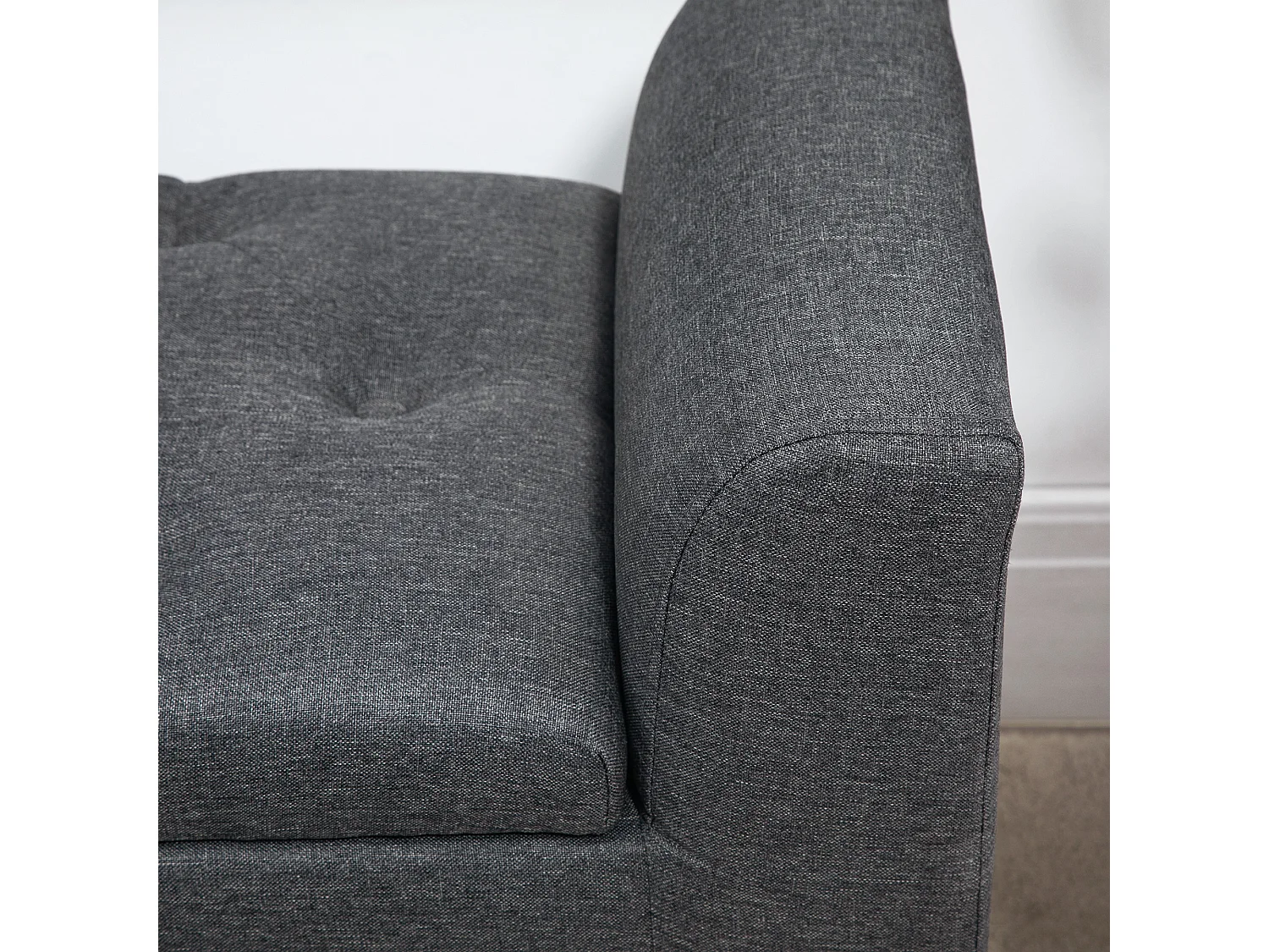 Banc coffre de rangement, polyester effet lin, gris anthracite, avec assise rembourrée (116x44x58cm)
