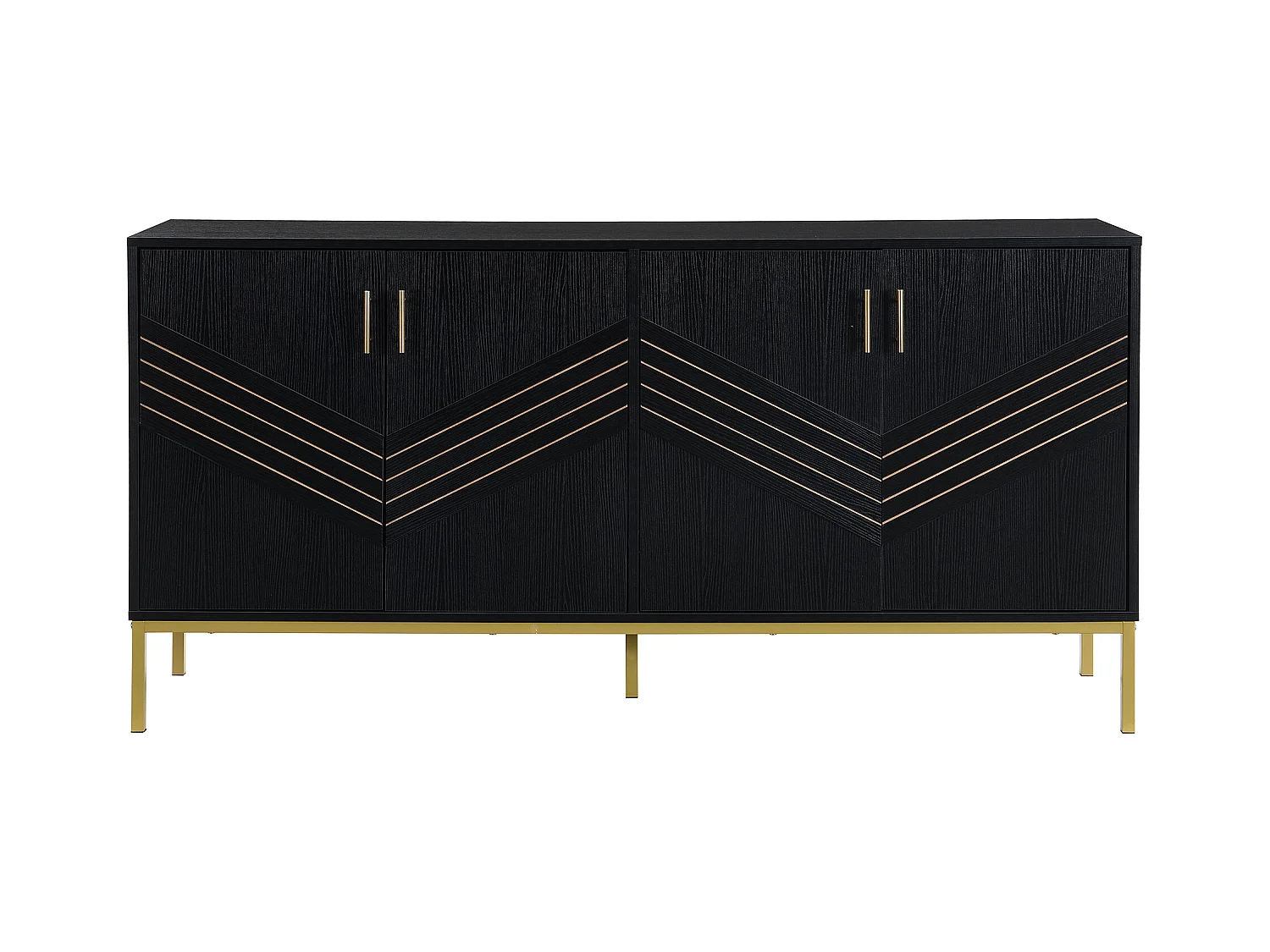 Buffet moderne avec 4 portes, MDF, noir et bois, avec étagères réglables, (160x40x80.5 cm)