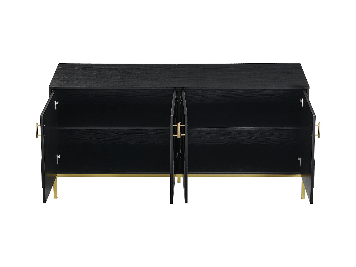 Buffet moderne avec 4 portes, MDF, noir et bois, avec étagères réglables, (160x40x80.5 cm)