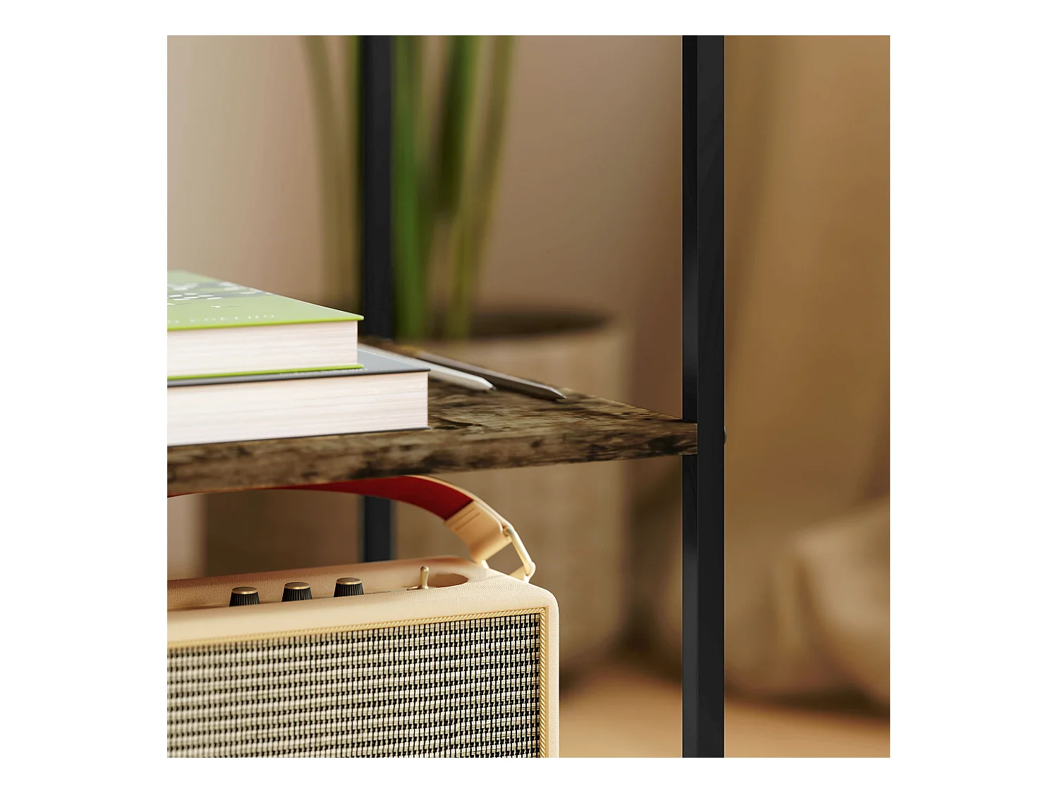 Table basse ronde 2 pièces, avec étagères, en métal et verre, finition bois, marron (40x37x55.5 cm)