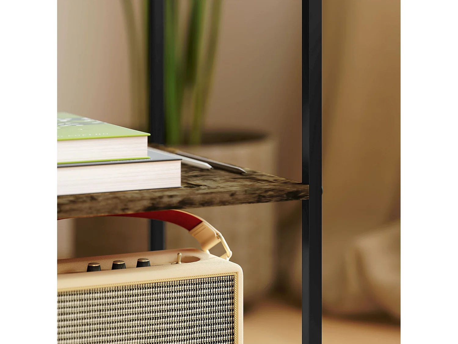 Table basse ronde 2 pièces, avec étagères, en métal et verre, finition bois, marron (40x37x55.5 cm)