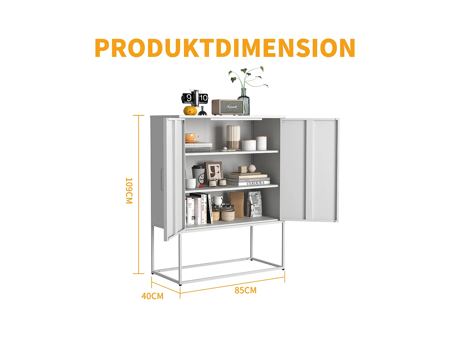 Armoire métallique avec portes magnétiques en verre, étagère ajustable, design moderne, pour cuisine, salon et bureau, noir (80x35x160 cm)