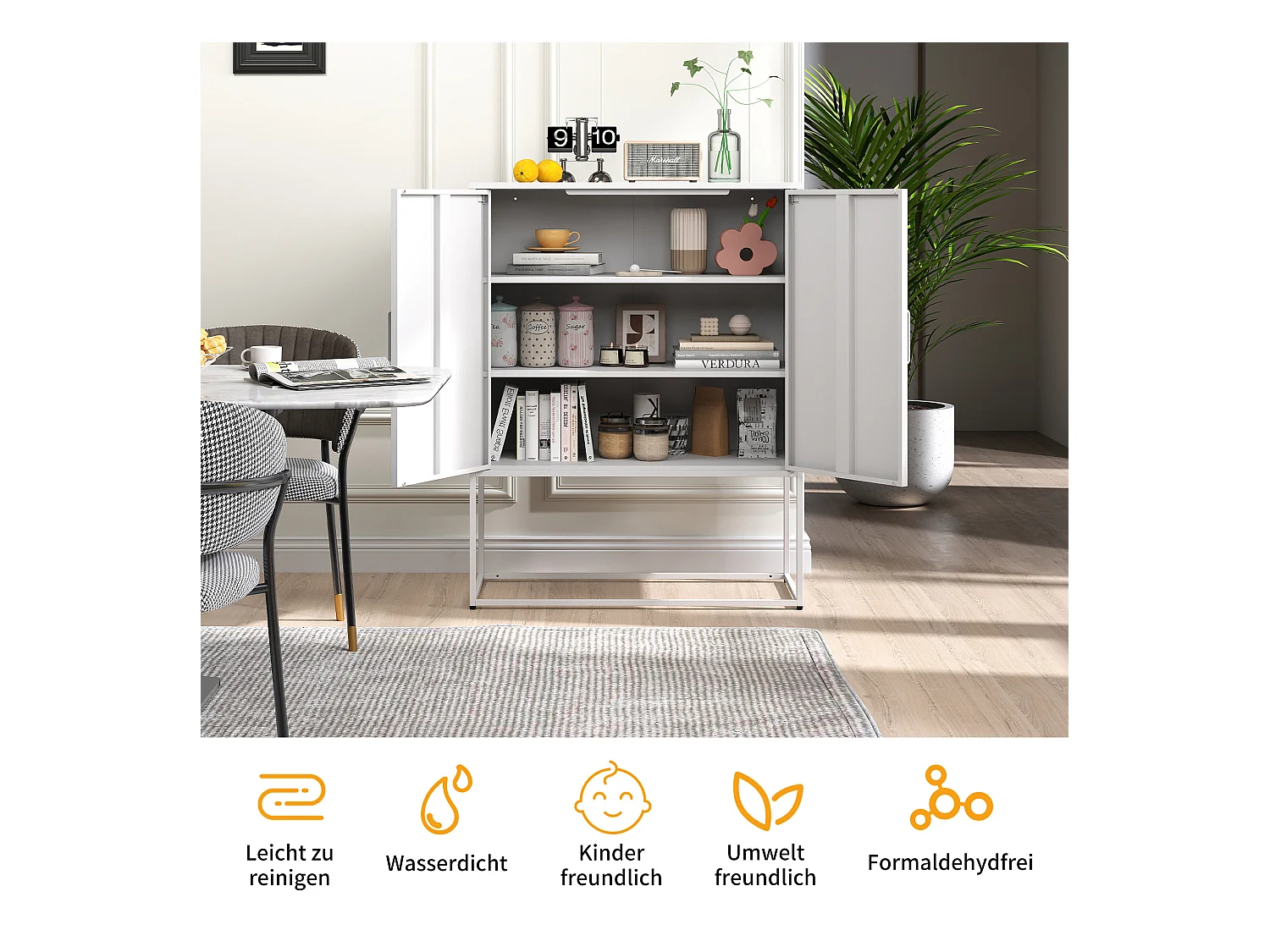 Armoire métallique avec portes magnétiques en verre, étagère ajustable, design moderne, pour cuisine, salon et bureau, noir (80x35x160 cm)