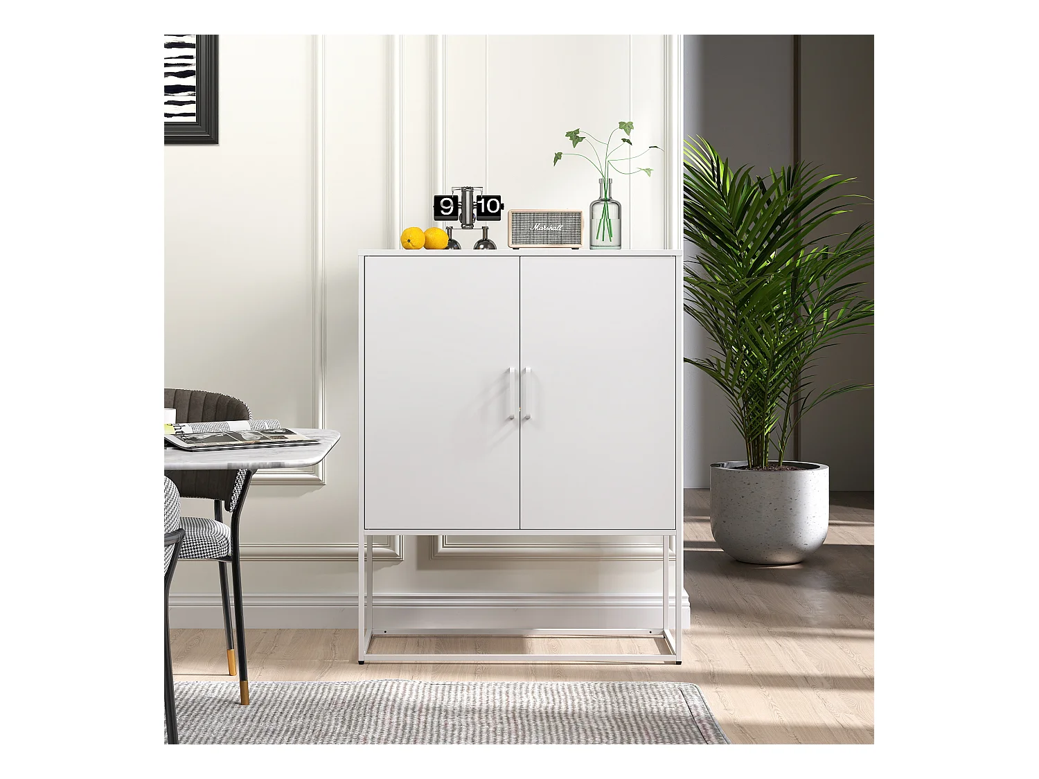 Armoire métallique avec portes magnétiques en verre, étagère ajustable, design moderne, pour cuisine, salon et bureau, noir (80x35x160 cm)