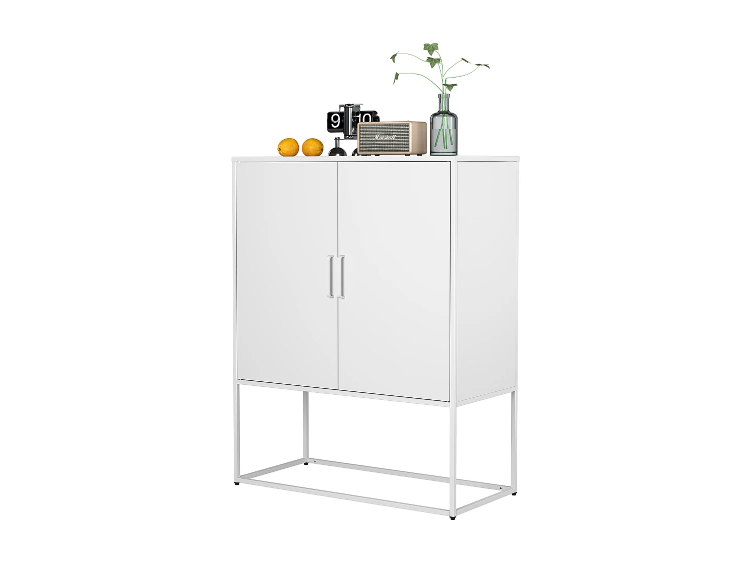 Armoire métallique avec portes magnétiques en verre, étagère ajustable, design moderne, pour cuisine, salon et bureau, noir (80x35x160 cm)