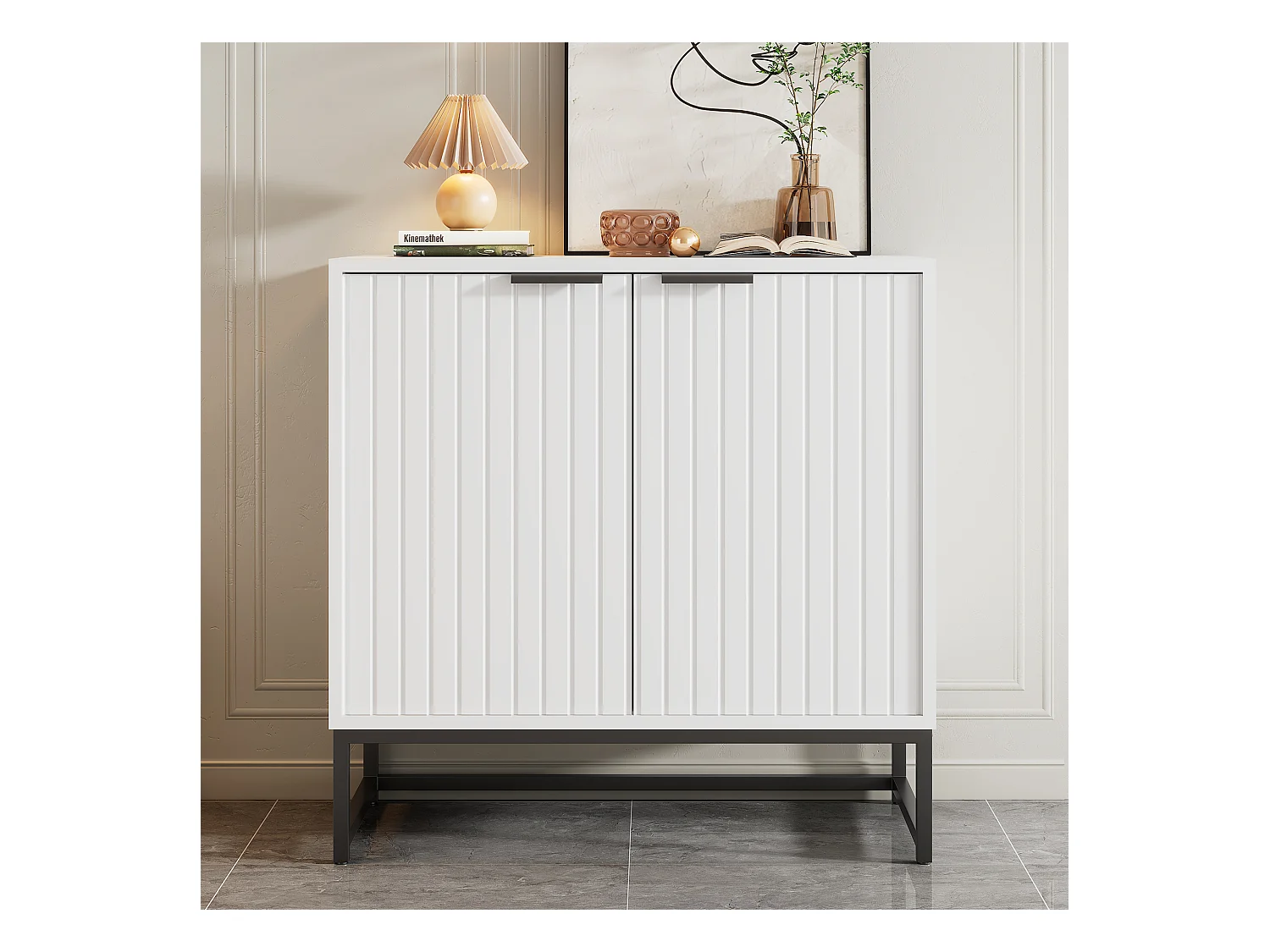 Buffet moderne avec 2 portes, métal et MDF, blanc (80x40x80 cm)