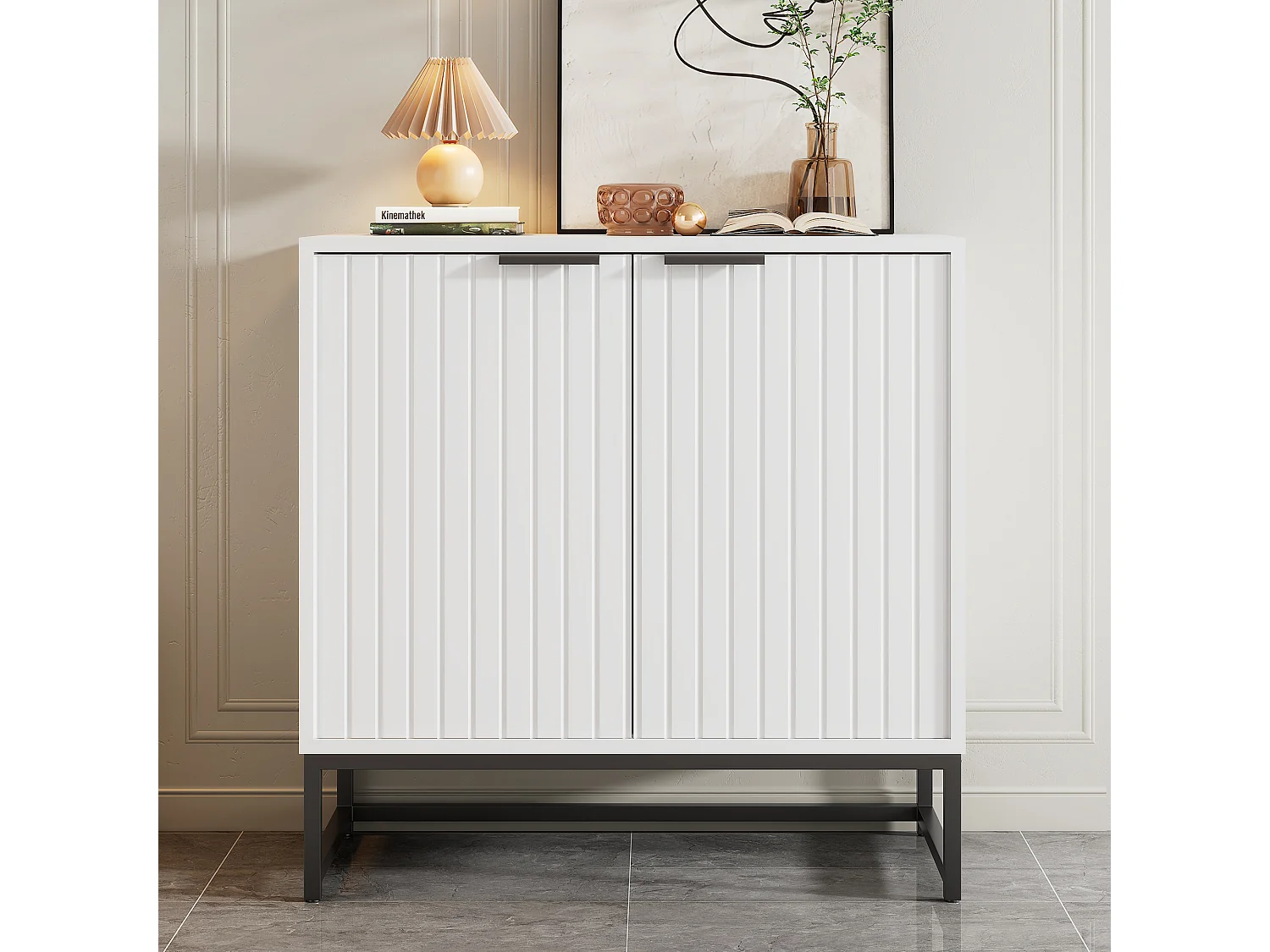 Buffet moderne avec 2 portes, métal et MDF, blanc (80x40x80 cm)