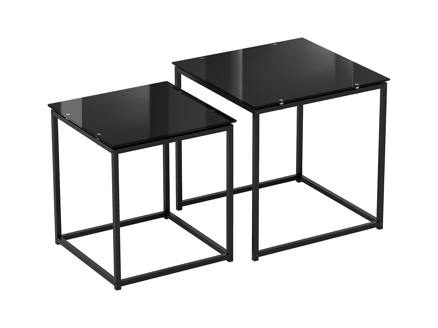 Table d'appoint 2 pièces, tables basses carrées avec verre trempé, cadre en métal, design moderne, noir (50x50x52 cm)