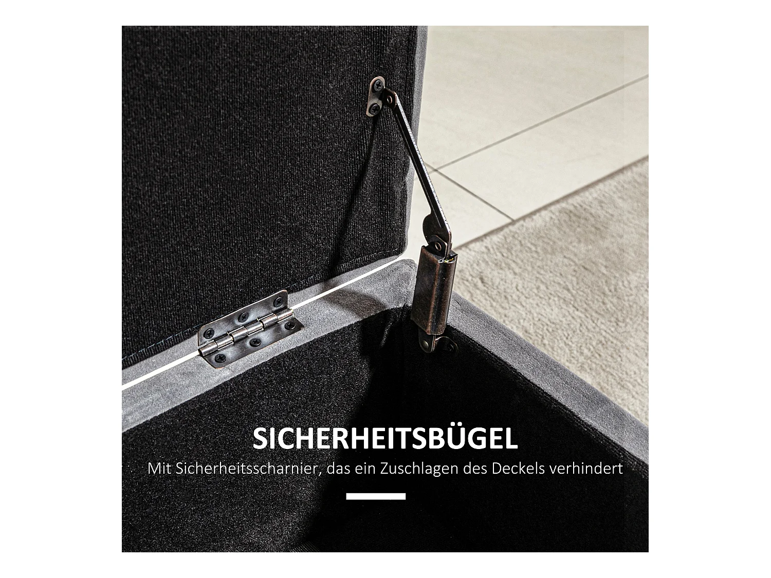 Banc coffre avec rangement, velours et métal, anthracite (110x43x45 cm)