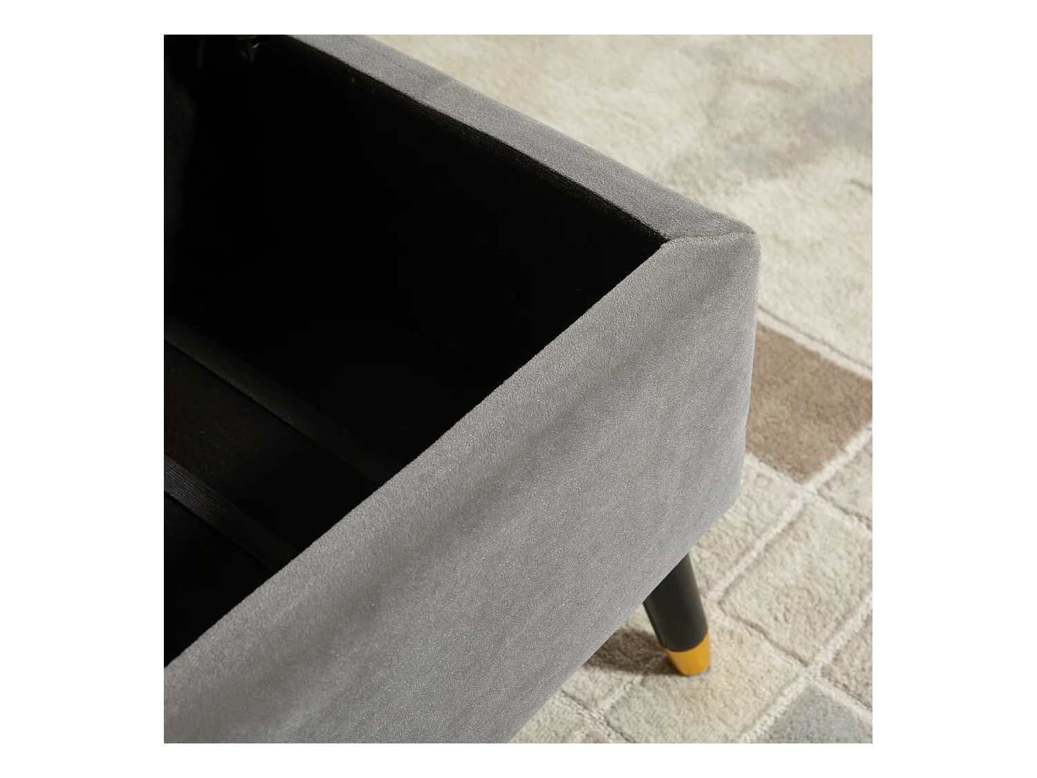 Banc coffre avec rangement, velours et métal, anthracite (110x43x45 cm)