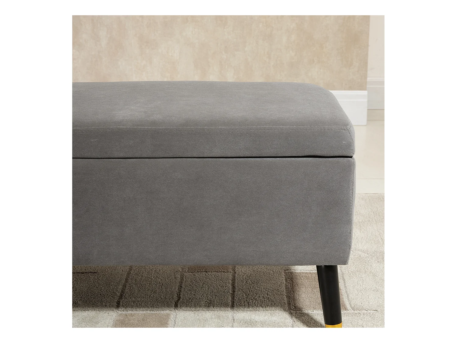 Banc coffre avec rangement, velours et métal, anthracite (110x43x45 cm)
