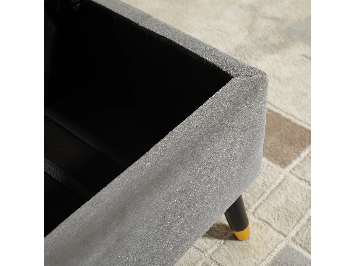 Banc coffre avec rangement, velours et métal, anthracite (110x43x45 cm)
