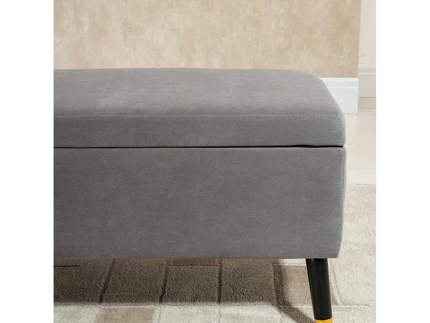 Banc coffre avec rangement, velours et métal, anthracite (110x43x45 cm)