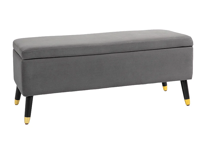 Banc coffre avec rangement, velours et métal, anthracite (110x43x45 cm)