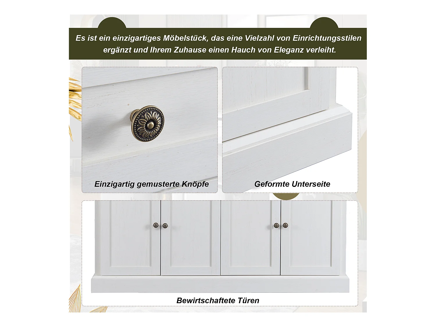 Buffet moderne élégant avec 4 portes et 2 tiroirs, buffet pour salle à manger, salon, chambre, couloir (blanc+bois naturel) (150x40x86 cm)