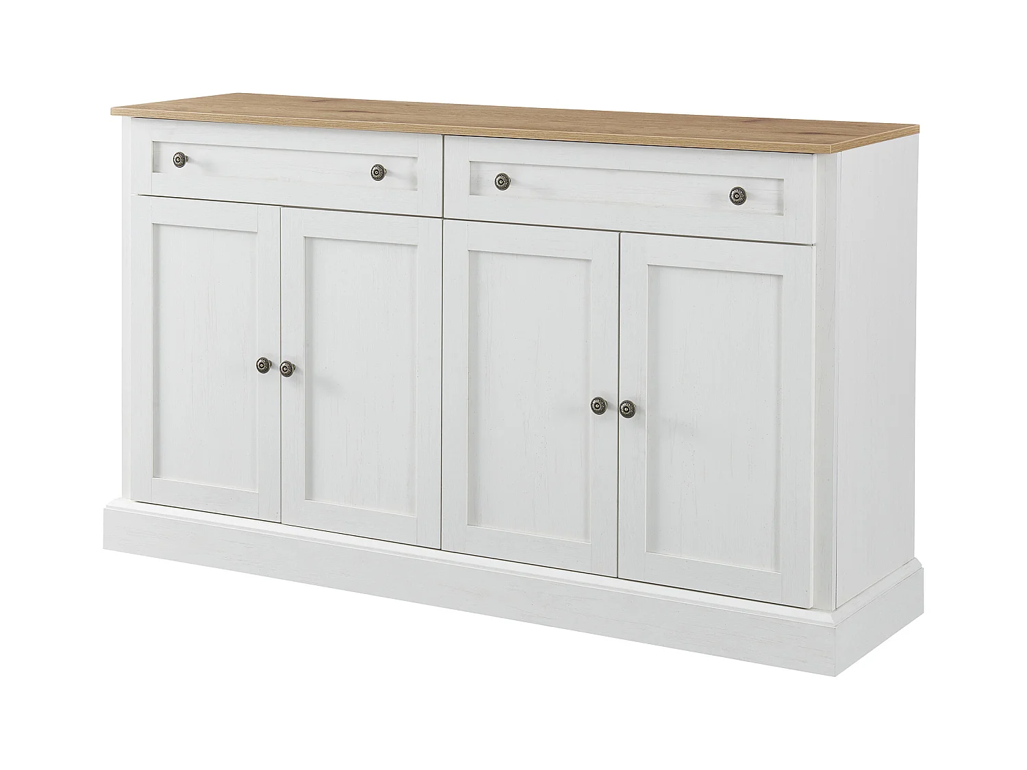 Buffet moderne élégant avec 4 portes et 2 tiroirs, buffet pour salle à manger, salon, chambre, couloir (blanc+bois naturel) (150x40x86 cm)