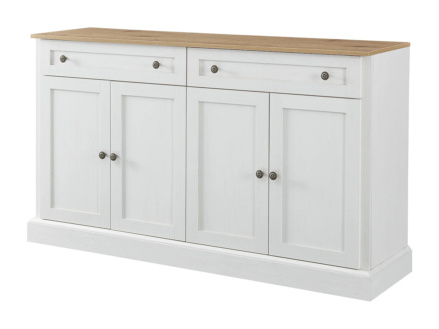 Buffet moderne élégant avec 4 portes et 2 tiroirs, buffet pour salle à manger, salon, chambre, couloir (blanc+bois naturel) (150x40x86 cm)