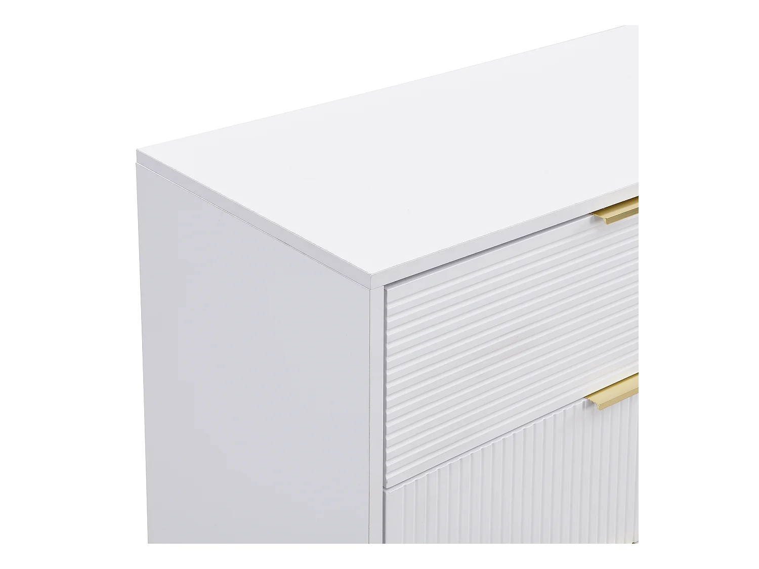 Buffet avec 3 portes et tiroirs, MDF, blanc et doré, (120x38x80.5 cm)