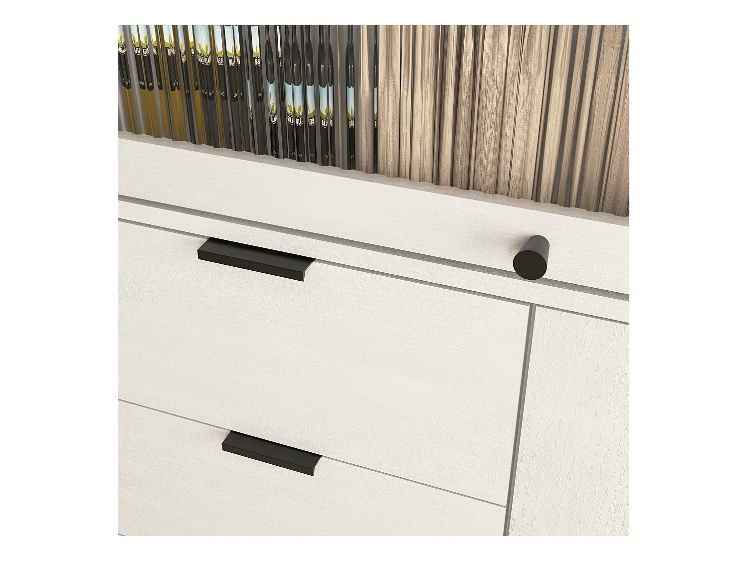 Buffet avec 3 tiroirs, 1 porte et 1 porte en verre, meuble de rangement en bois pour cuisine, salle à manger, couloir, blanc (85x40x120 cm)