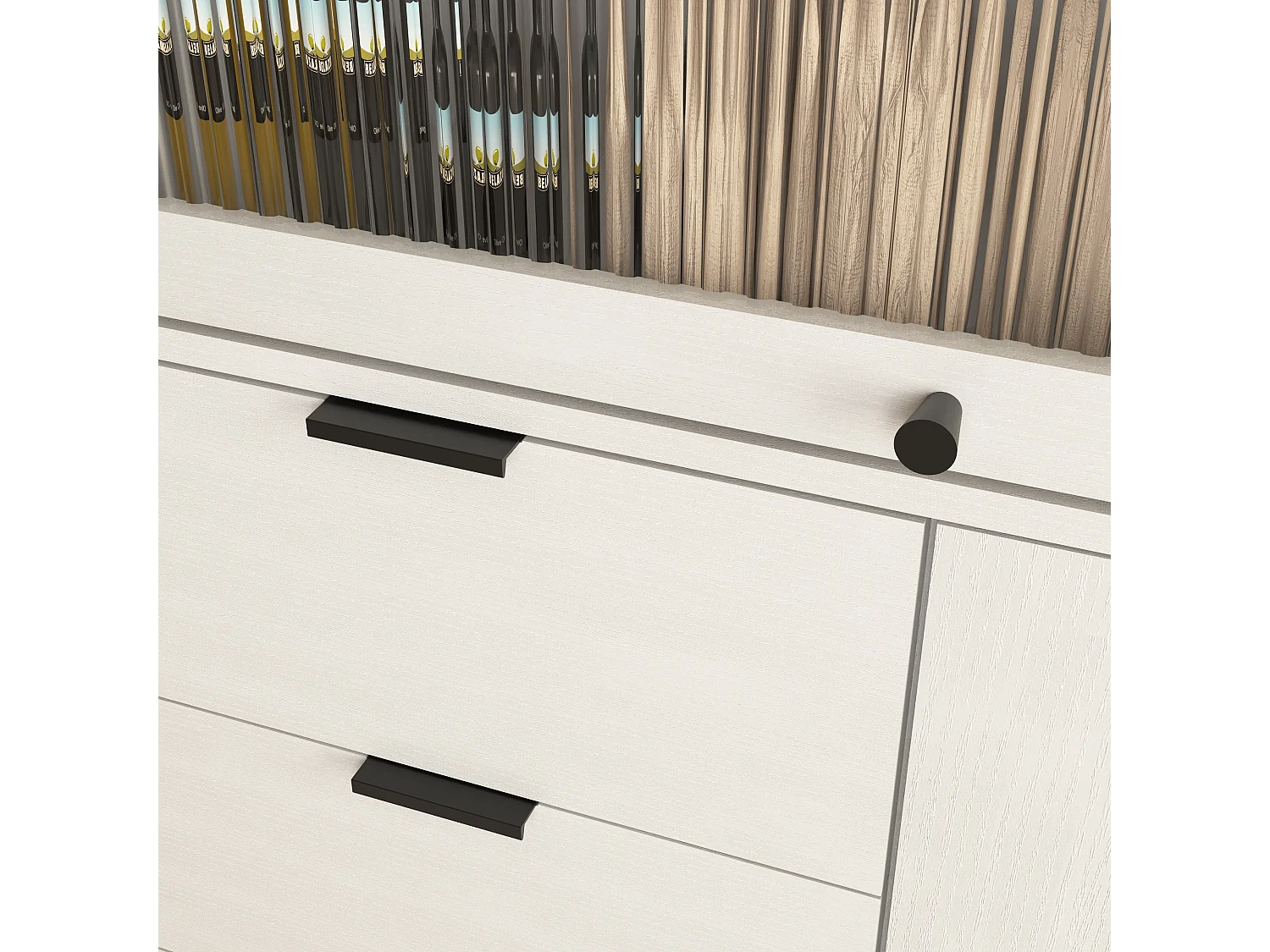 Buffet avec 3 tiroirs, 1 porte et 1 porte en verre, meuble de rangement en bois pour cuisine, salle à manger, couloir, blanc (85x40x120 cm)