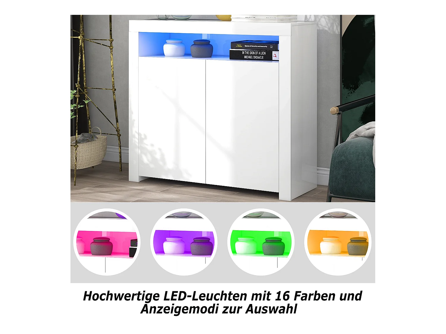 Dressoir met LED-verlichting, multifunctionele opbergruimte, MDF, wit (108x40x92 cm)