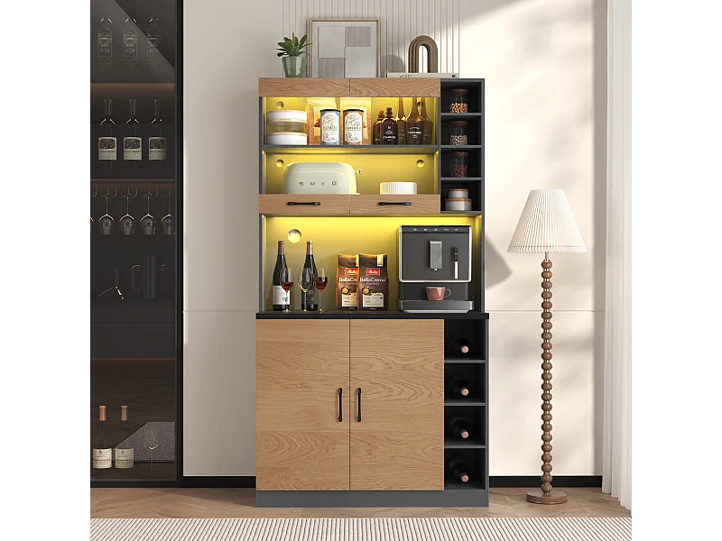 Dressoir met LED, 2 x USB, 2 x stopcontacten, 3 lades, 100x40x187 cm, praktische opbergruimte voor keuken en eetkamer