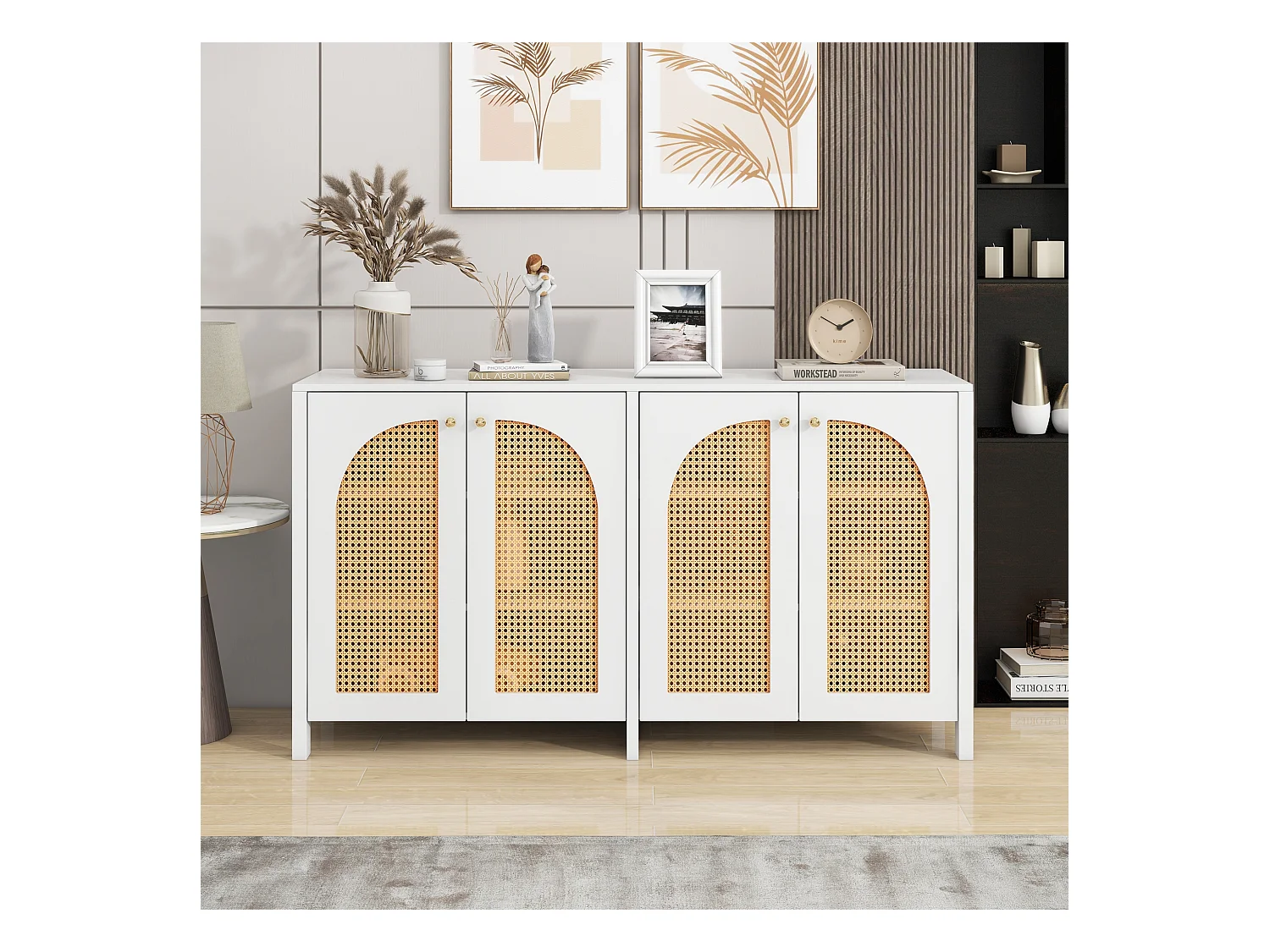 Buffet moderne à 4 portes, design épuré, MDF, blanc (145x80x40 cm)