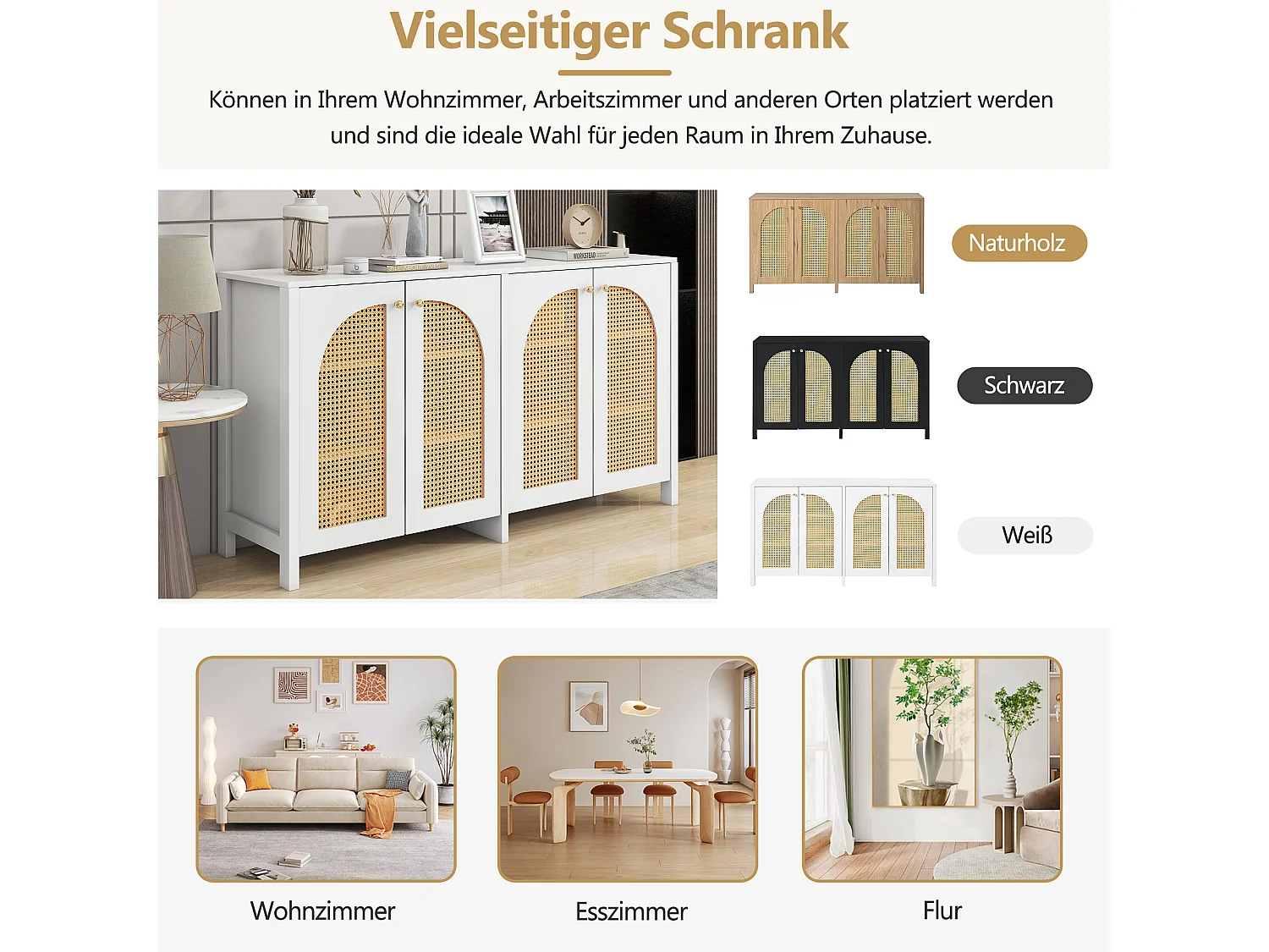 Buffet moderne à 4 portes, design épuré, MDF, blanc (145x80x40 cm)