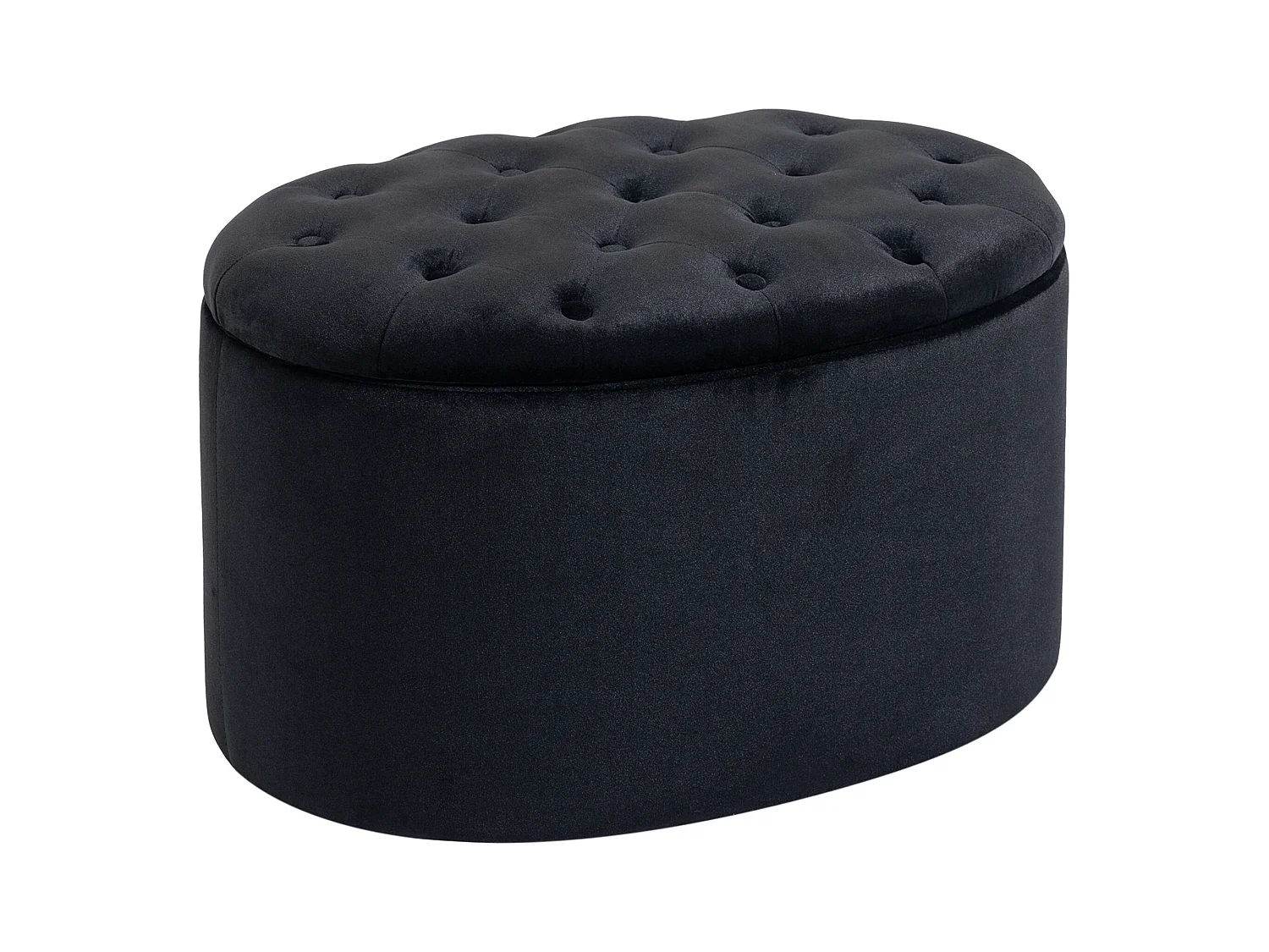 Pouf de rangement ovale, design moderne, polyester velouté, noir, avec compartiment secret (71x52x42cm)