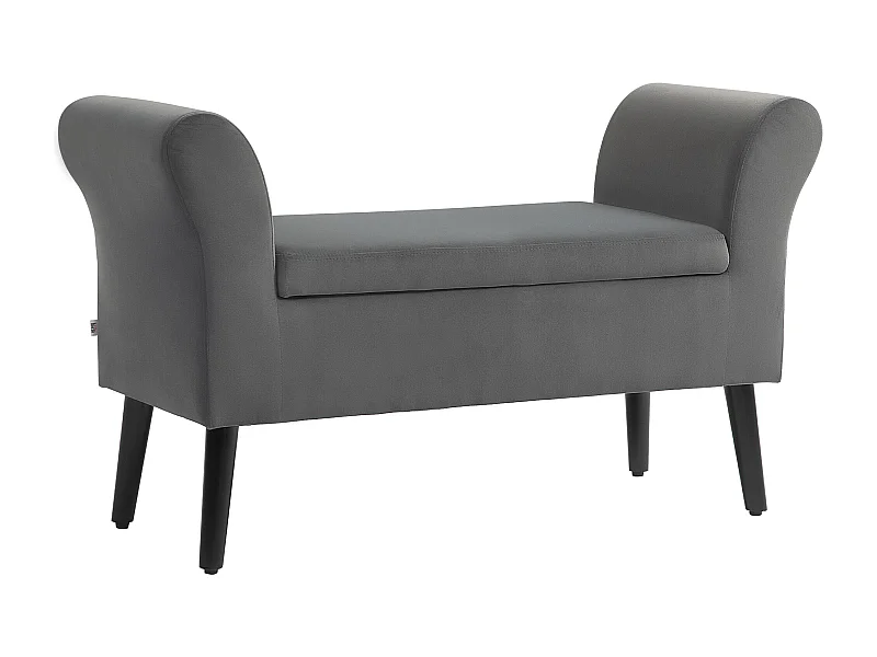 Banc avec rangement, assise rembourrée, polyester, gris foncé, avec accoudoirs (111.5x41x65 cm)