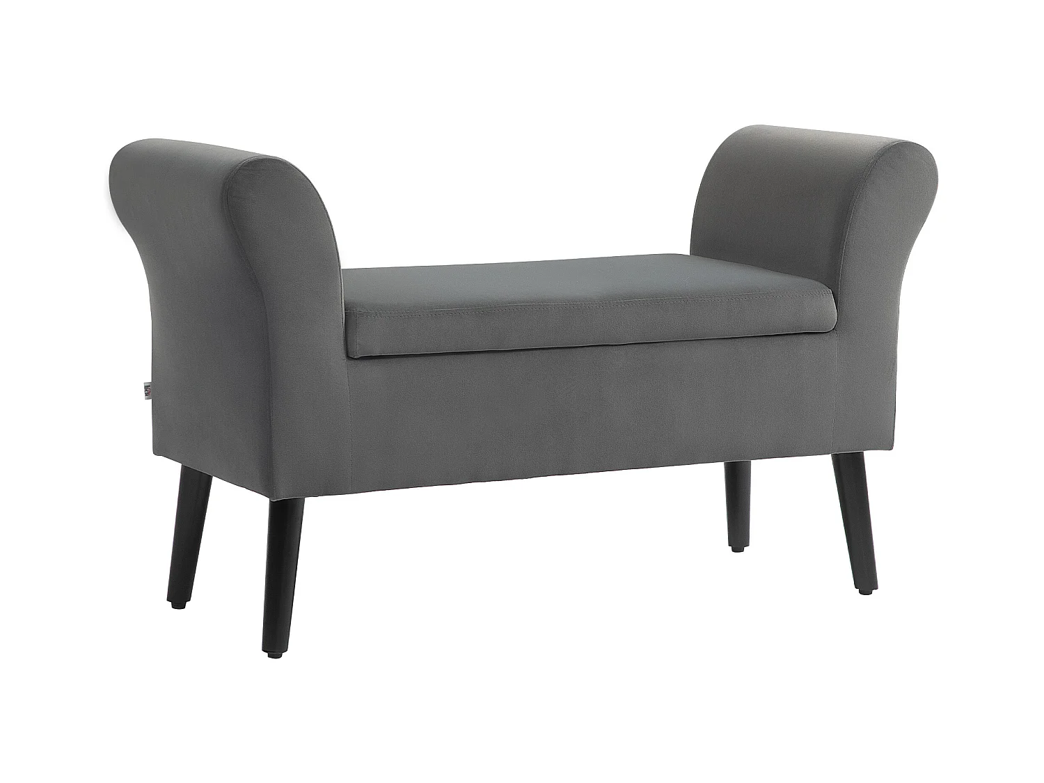 Banc avec rangement, assise rembourrée, polyester, gris foncé, avec accoudoirs (111.5x41x65 cm)