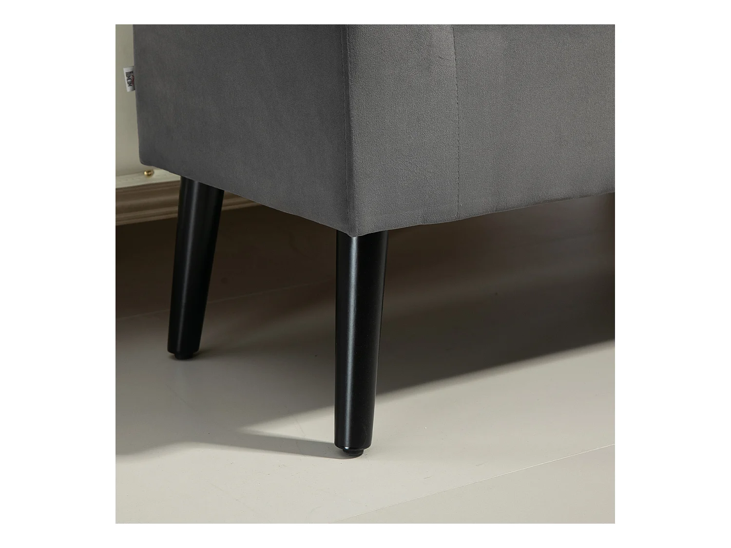 Banc avec rangement, assise rembourrée, polyester, gris foncé, avec accoudoirs (111.5x41x65 cm)