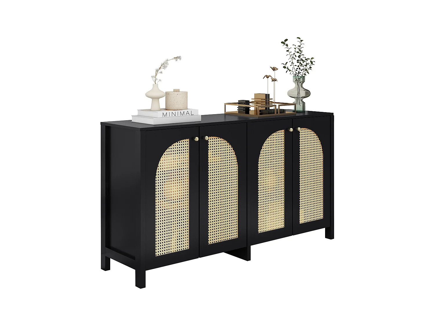 Modern 4-deurs dressoir, strak design, MDF, zwart (145x80x40 cm)