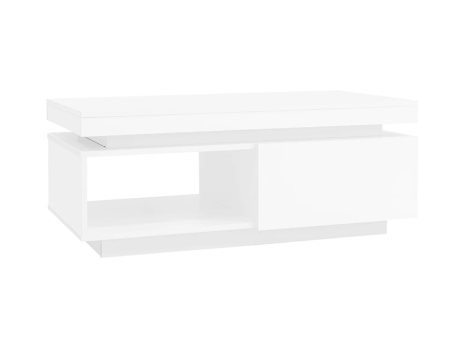Buffet moderne avec 6 tiroirs, LED et plateau en verre trempé, design laqué blanc (140x35x70 cm)