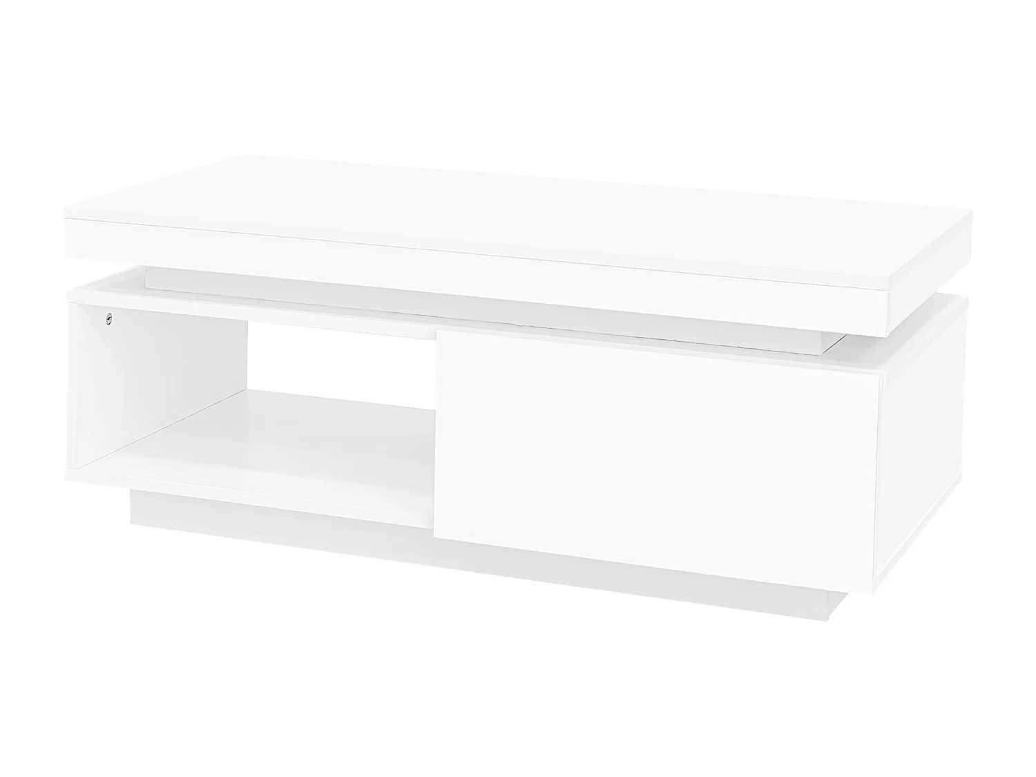 Buffet moderne avec 6 tiroirs, LED et plateau en verre trempé, design laqué blanc (140x35x70 cm)