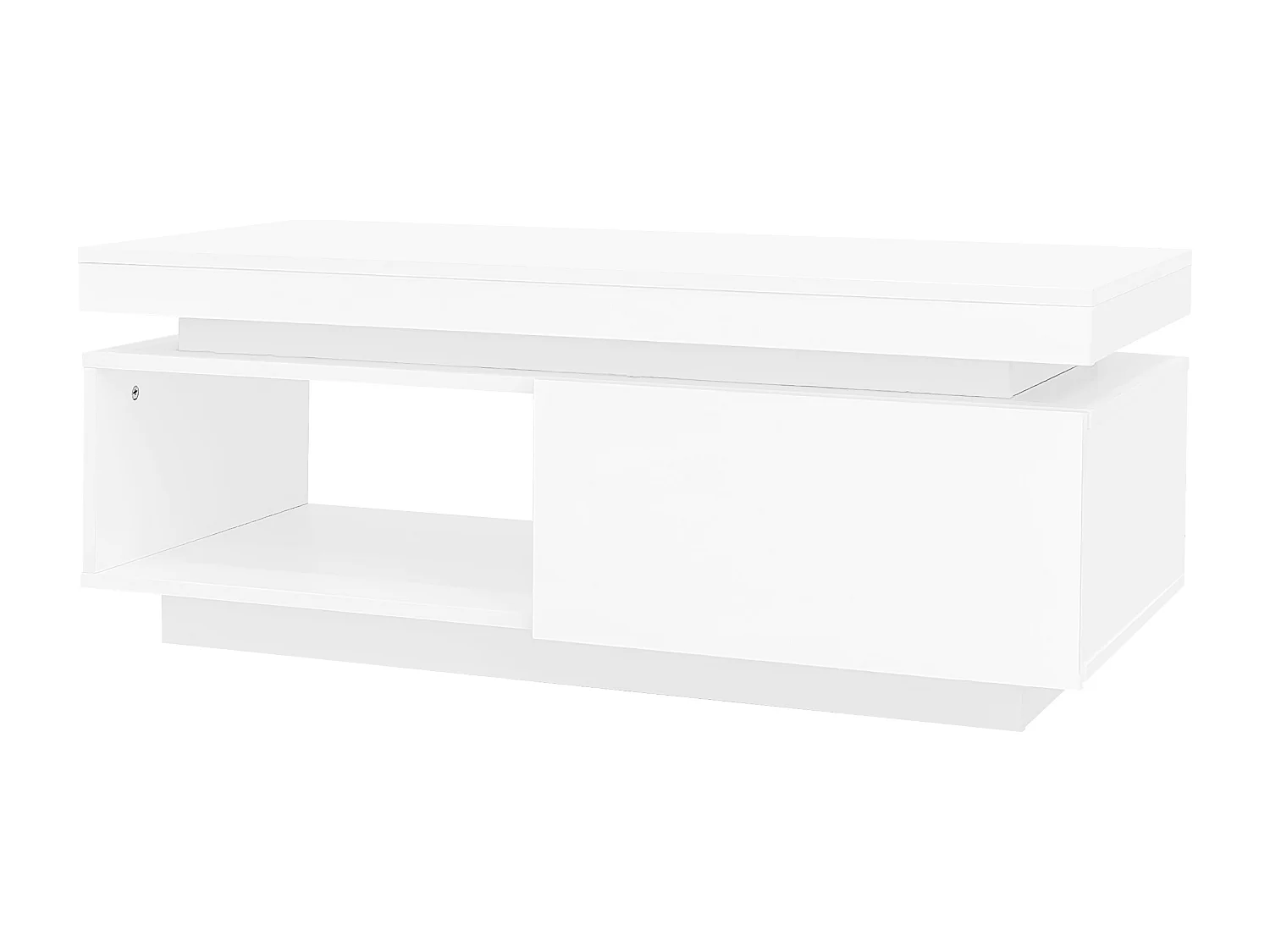 Credenza moderna con 6 cassetti, LED e piano in vetro temperato, design laccato bianco (140x35x70 cm)