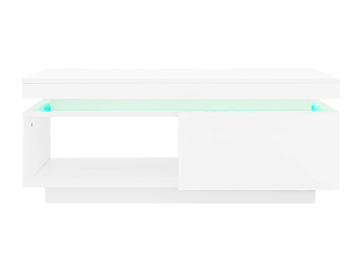 Credenza moderna con 6 cassetti, LED e piano in vetro temperato, design laccato bianco (140x35x70 cm)