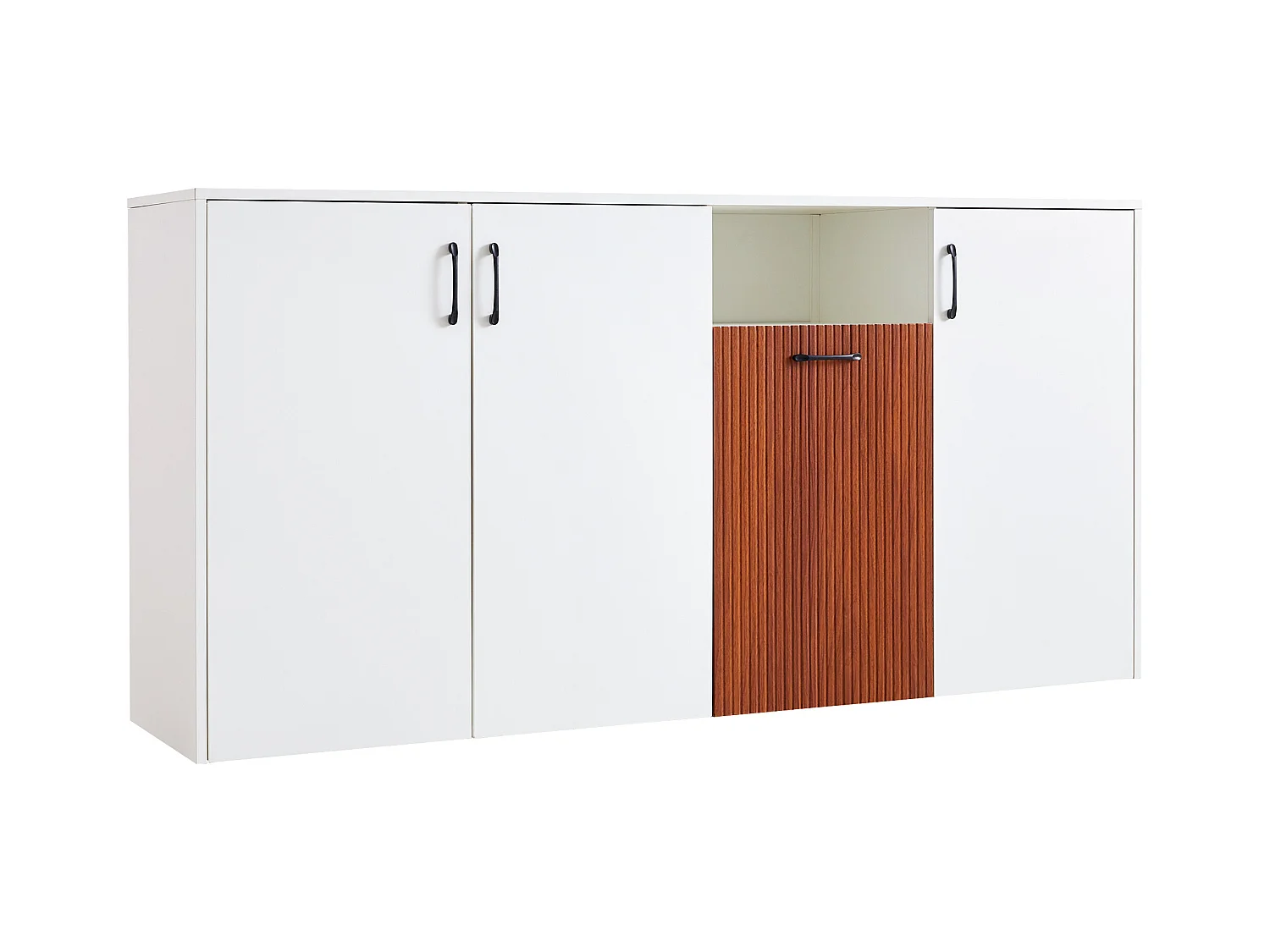 Buffet moderne, 3 portes sans poignées, en panneau de particules, blanc (160x40x80 cm)