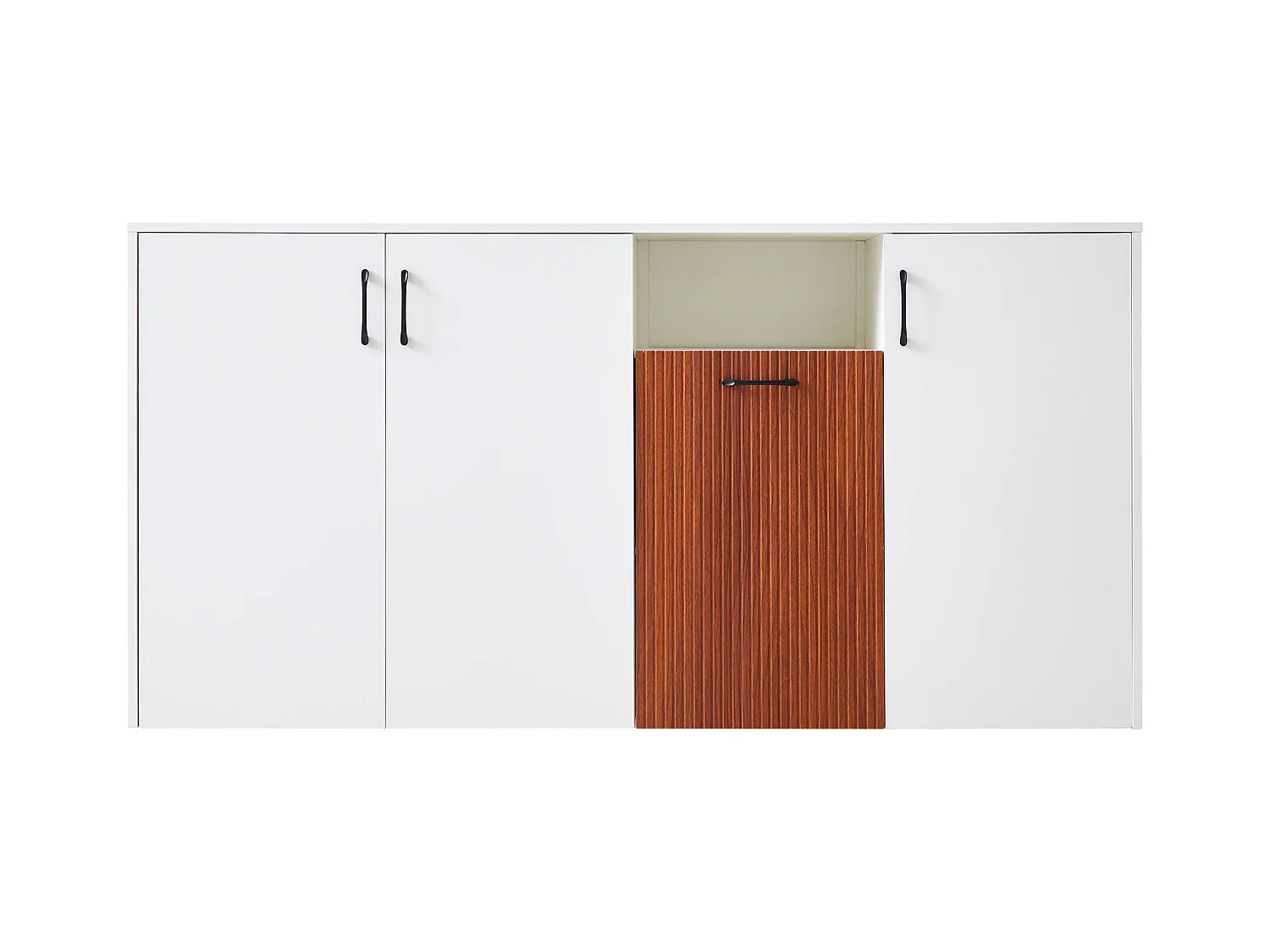 Buffet moderne, 3 portes sans poignées, en panneau de particules, blanc (160x40x80 cm)