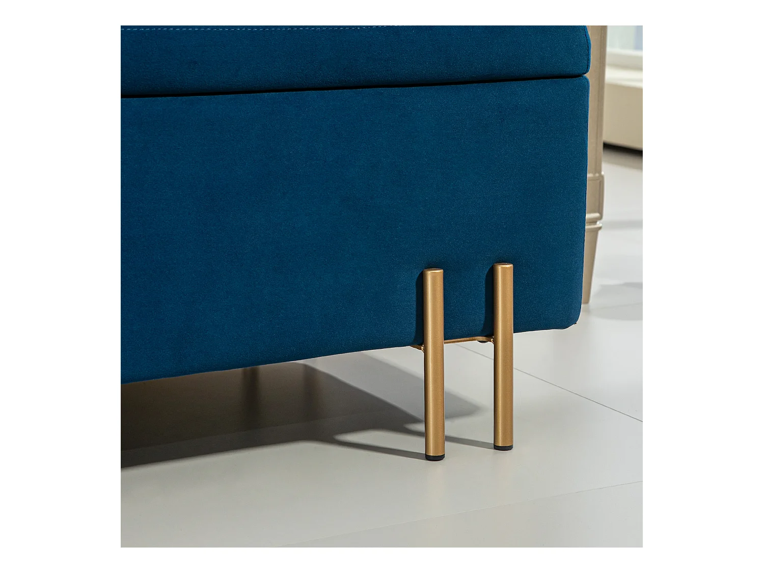 Banc coffre de rangement, tissu et bois, rembourré, bleu marine, multifonctionnel (100x40x42cm)