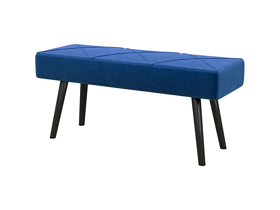 Banc de rangement rembourré, avec motif X, velours, pieds en acier, bleu, (100x36x45 cm)