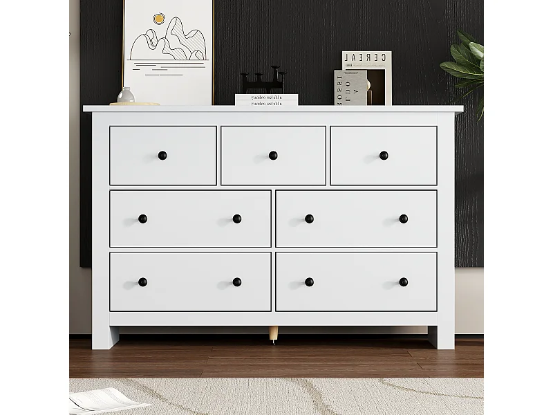 Buffet avec 7 tiroirs, design moderne, MDF, blanc (152x40x89 cm)