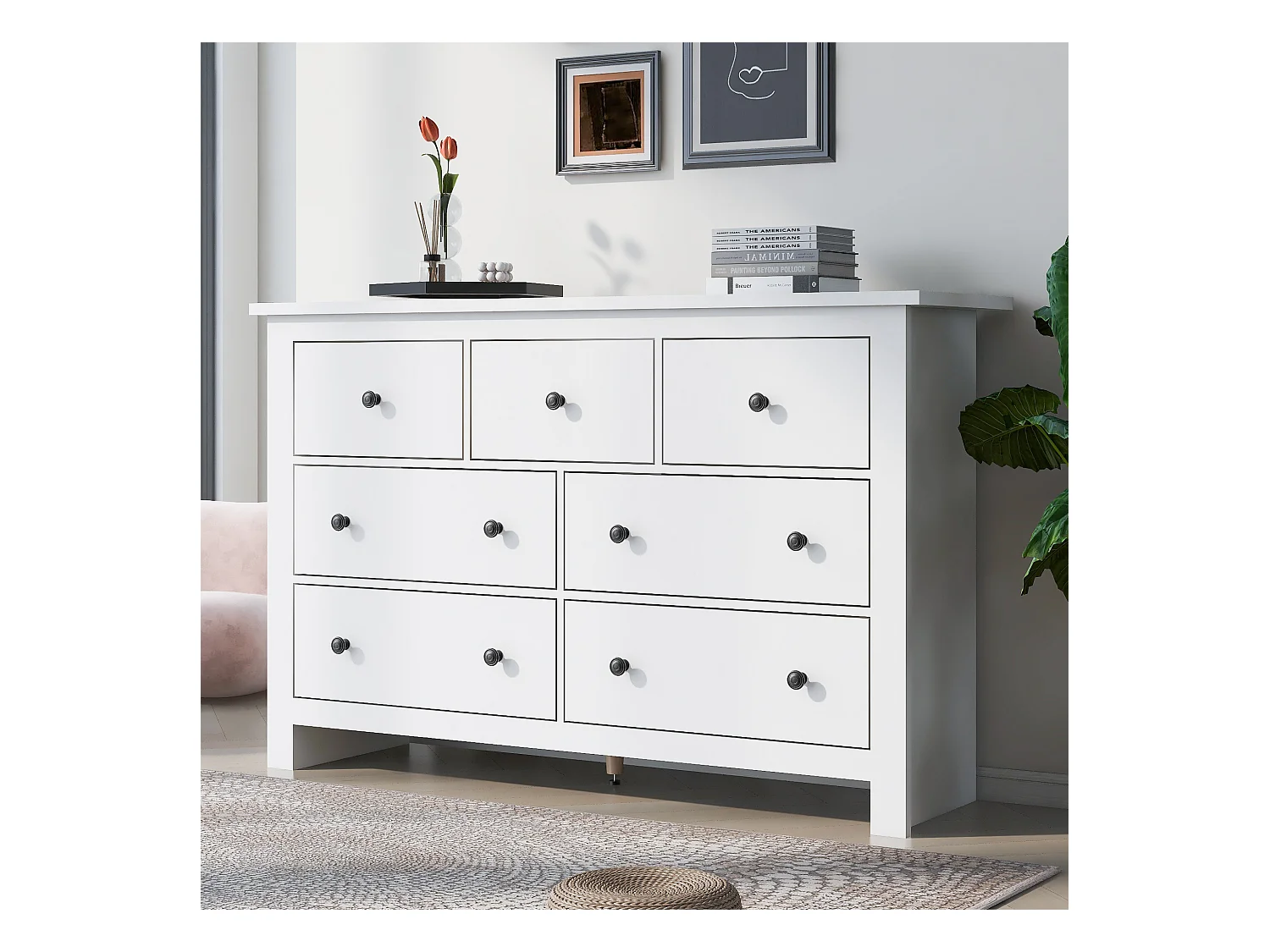 Buffet avec 7 tiroirs, design moderne, MDF, blanc (152x40x89 cm)