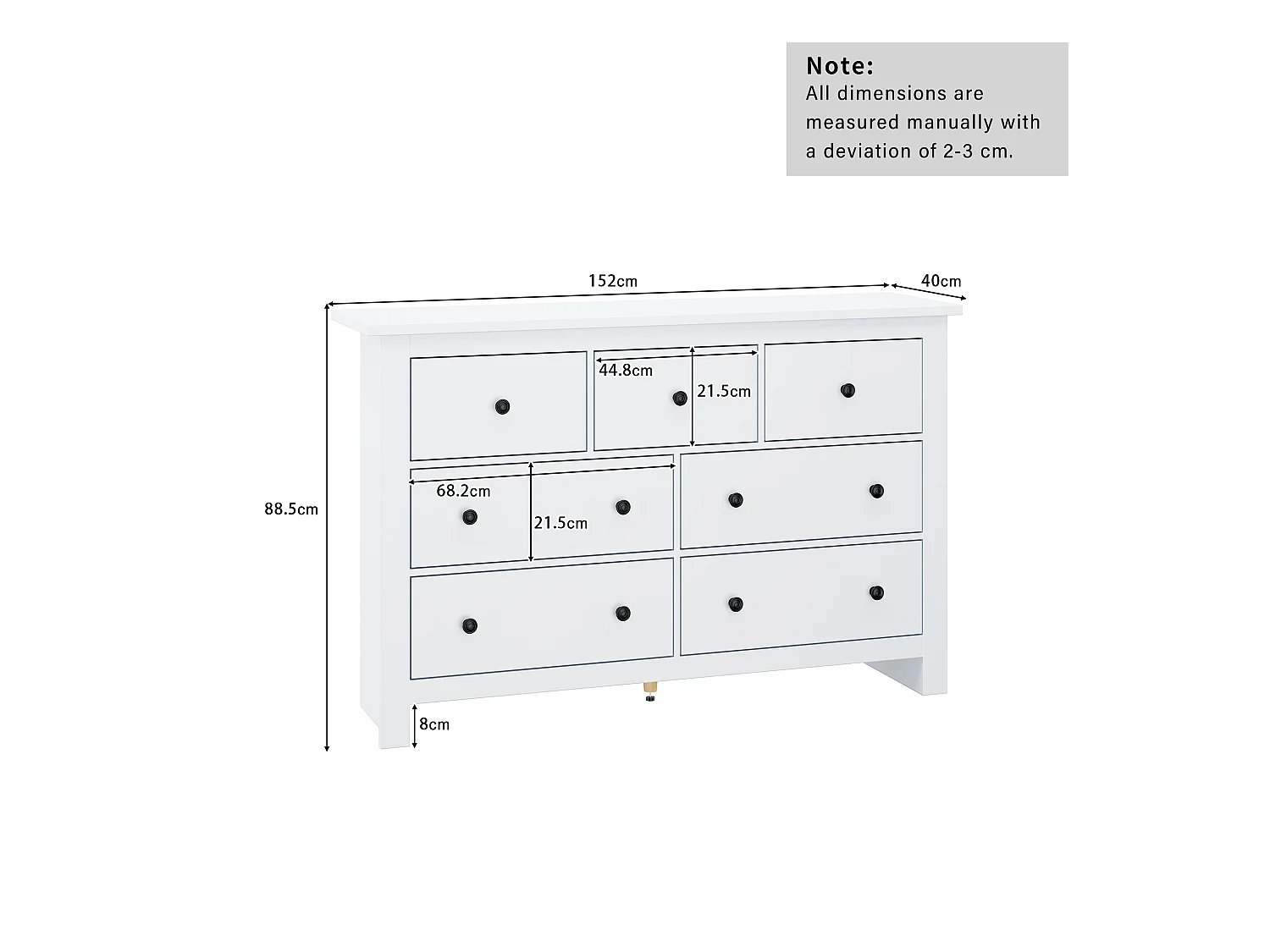 Buffet avec 7 tiroirs, design moderne, MDF, blanc (152x40x89 cm)