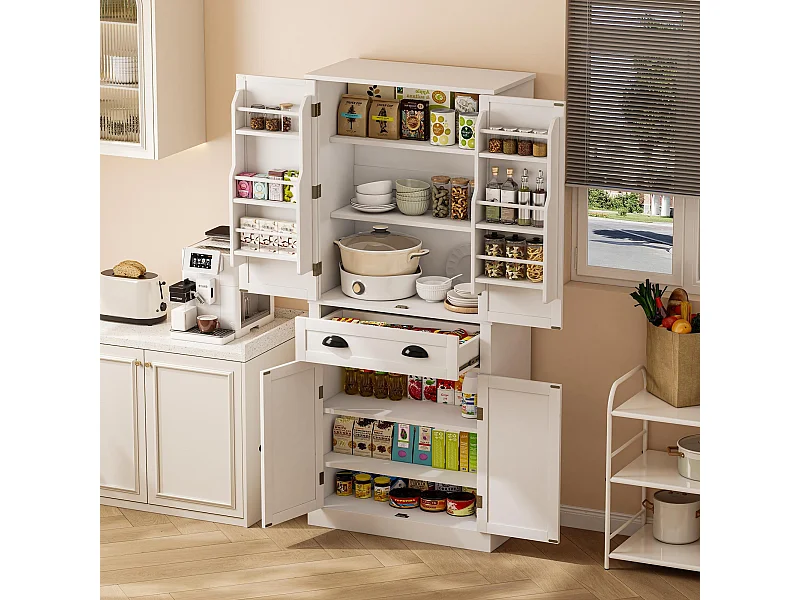 Opbergkast 182 cm, met 4 deuren en 1 lade, verstelbare plank, MDF, wit (80x40x182 cm)