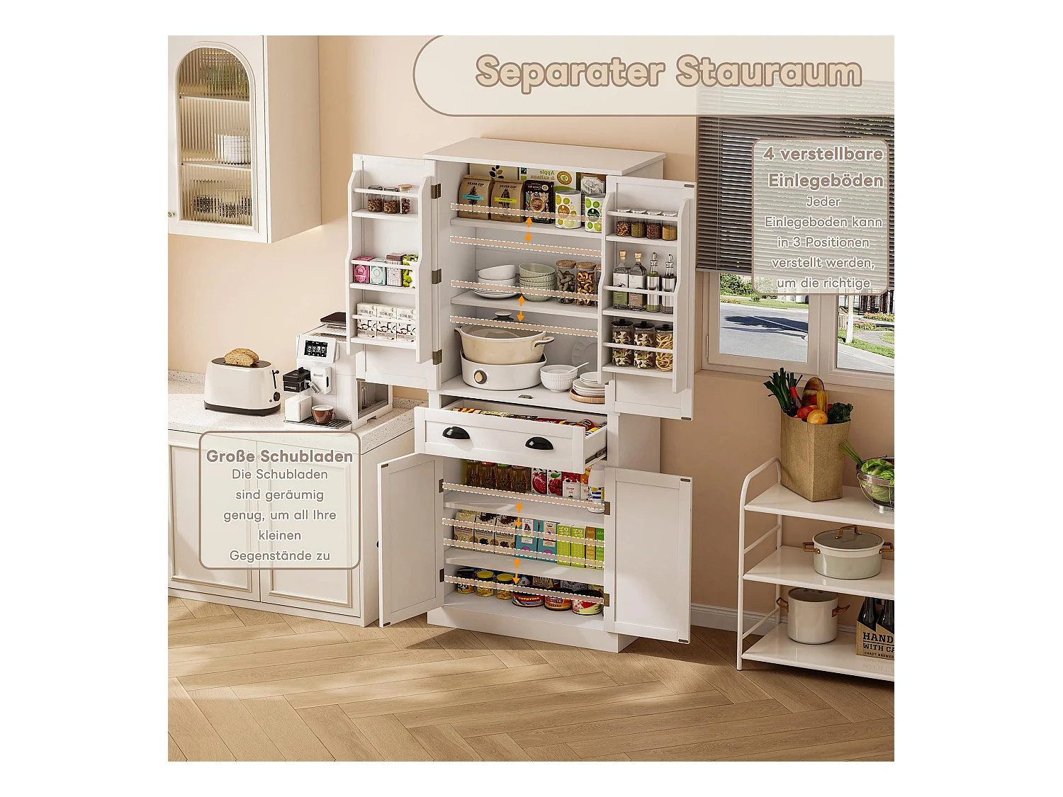 Armoire de rangement 182 cm, avec 4 portes et 1 tiroir, étagère réglable, MDF, blanc (80x40x182 cm)