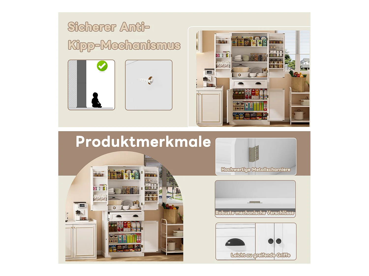 Armoire de rangement 182 cm, avec 4 portes et 1 tiroir, étagère réglable, MDF, blanc (80x40x182 cm)