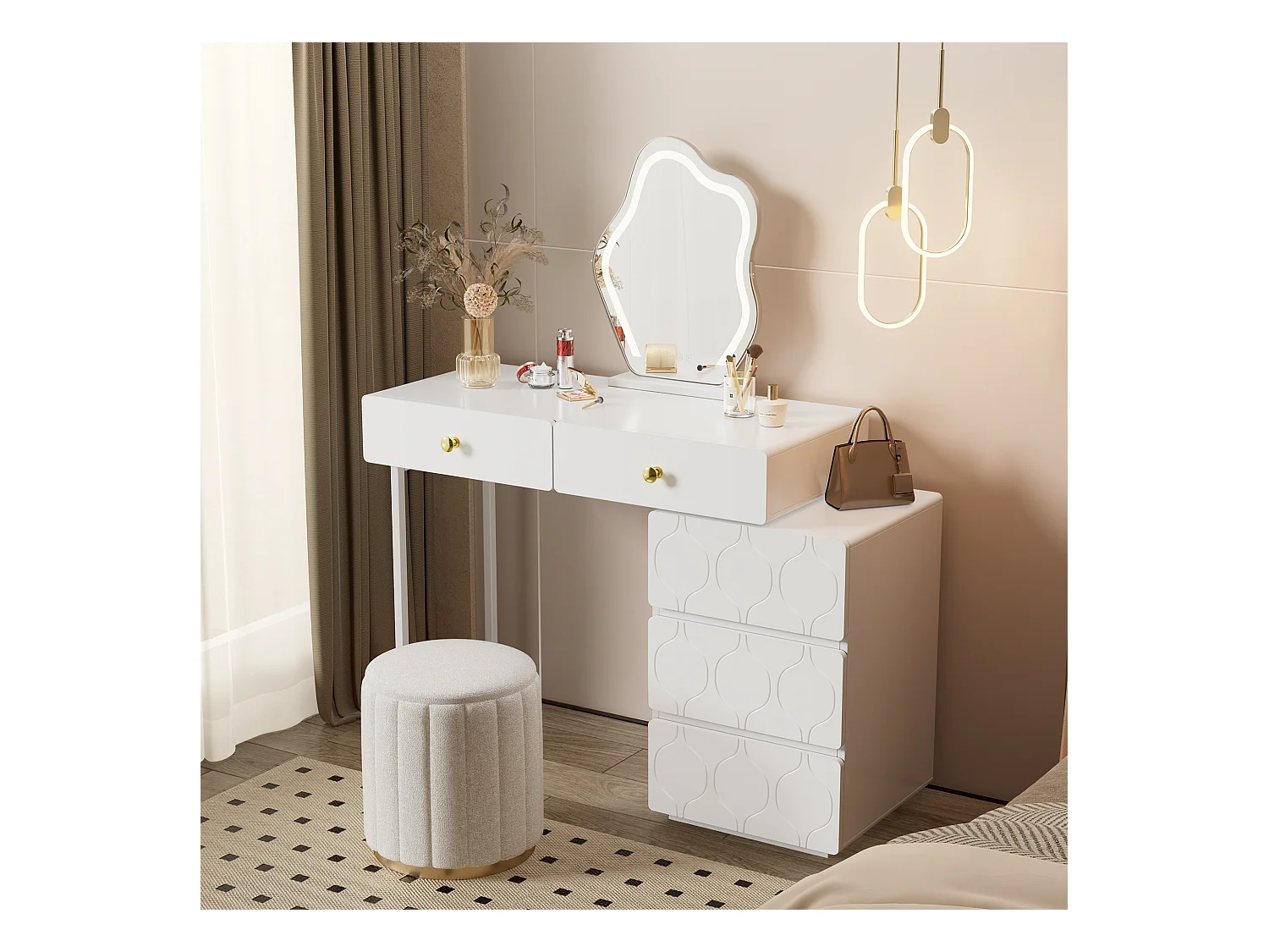 Tocador blanco con 3 cajones, diseño minimalista, MDF, estilo moderno, sin espejo ni taburete (90x40x73,5 cm)